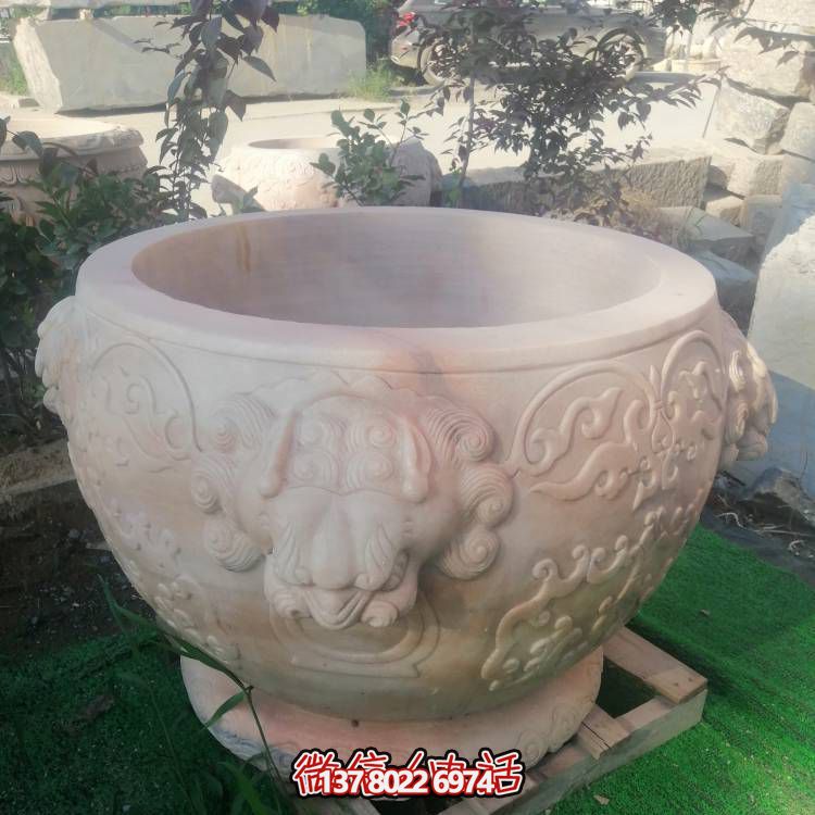 紅晚霞，精美石雕園林?jǐn)[件花盆雕塑