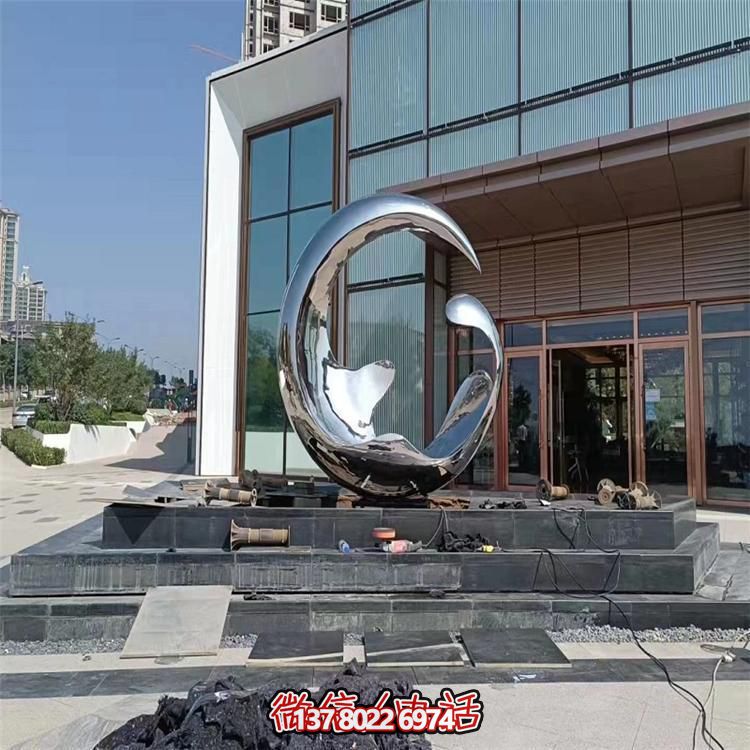 高端不銹鋼創(chuàng)意鏡面圓環(huán)雕塑，點(diǎn)綴酒店會所裝飾