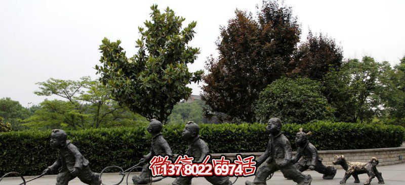 推鐵環(huán)，兒童奔跑，公園雕塑銅雕