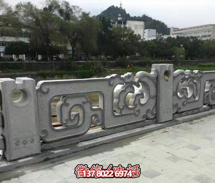 復古鏤空花紋欄桿，防護河道街邊青石