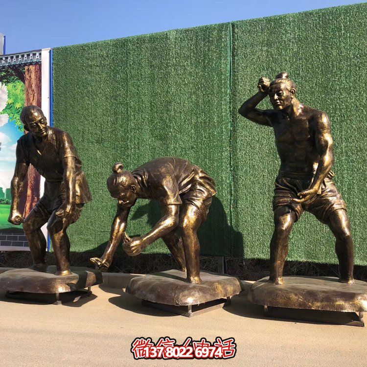 插秧，玻璃鋼仿銅民俗生活勞動人物雕塑