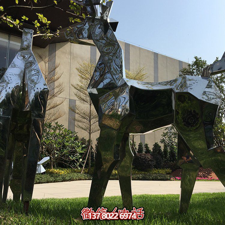 戶(hù)外大型不銹鋼幾何園林動(dòng)物梅花鹿