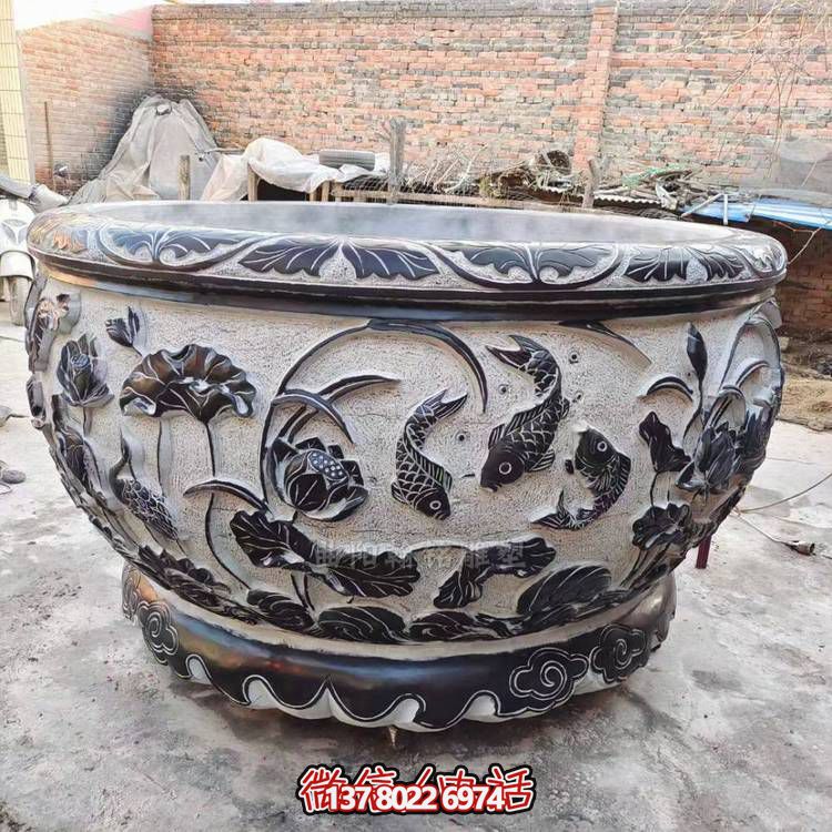 大理石浮雕荷花養(yǎng)魚(yú)缸中式庭院別墅景觀擺件